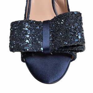 Kate Spade Glitter Bow Satin Heels | Navy | Size 7.5